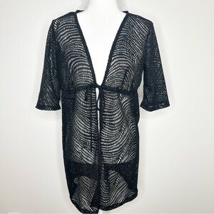 New Cherie Womens Black Sheer Crochet Front-Tie Swim Cover Up Size M NWT